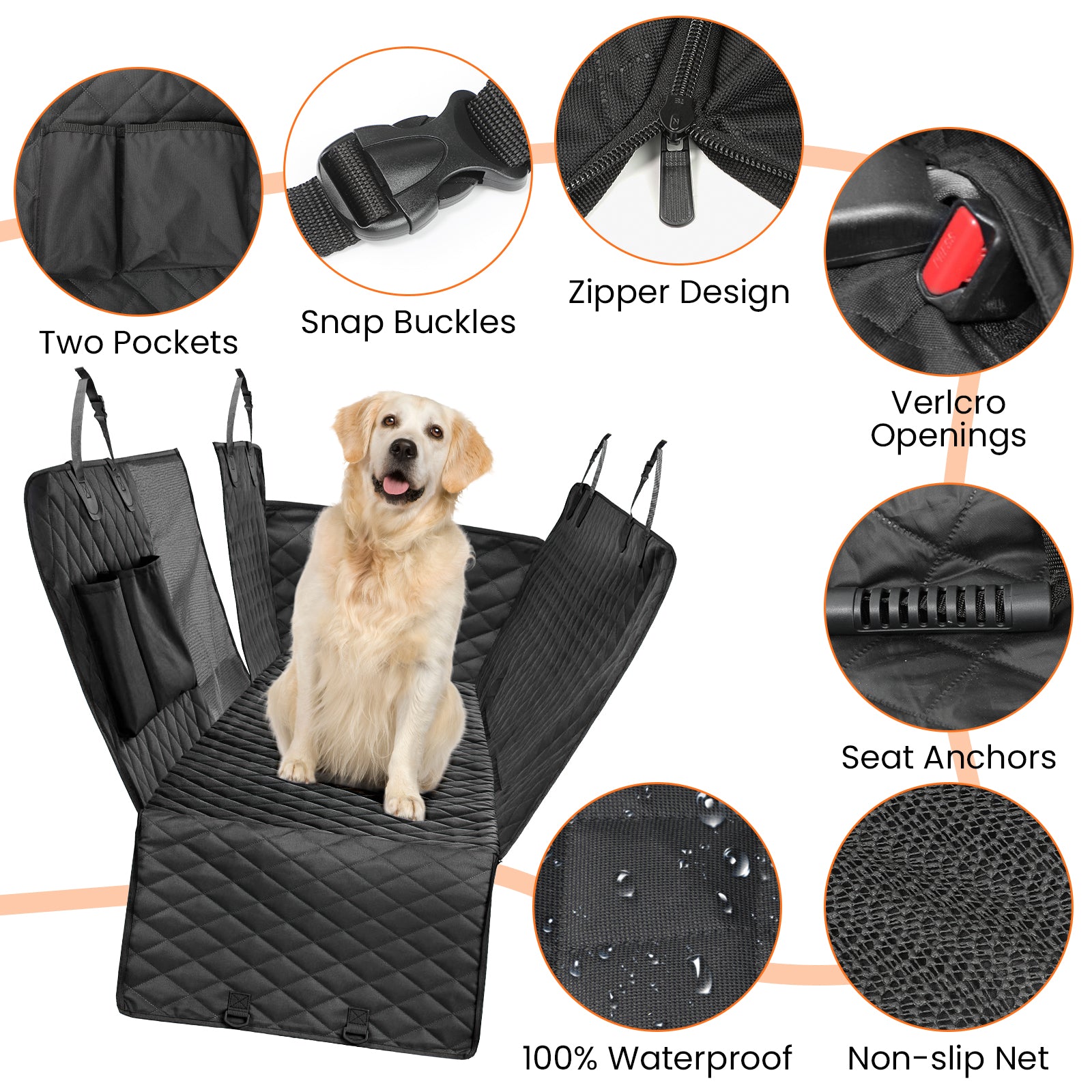 PcEoTllar Dog Car Seat Cover for Back Seat, Waterproof Pet Seat Cover Protector with Mesh Window, Nonslip Dog Hammock for Cars, Trucks, SUVs, Jeeps, Black