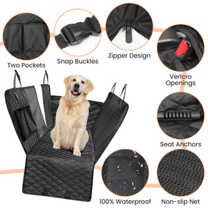 PcEoTllar Dog Car Seat Cover for Back Seat, Waterproof Pet Seat Cover Protector with Mesh Window, Nonslip Dog Hammock for Cars, Trucks, SUVs, Jeeps, Black