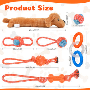 7 Pack Dog Chew Toys Puppy Toys, 3-Ring Tuff Tug Dog Toy, Plush Dog Squeak Toy, Teething Dog Rope Toys, for Puppies Small Medium Dogs