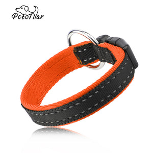 PcEoTllar Reflective Nylon Dog Collar - Adjustable Soft Classic Dog Collar with Quick Release Buckle for Puppy & Small Dogs (Orange)