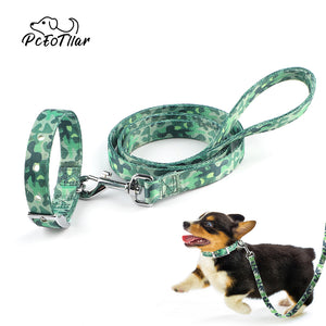 PcEoTllar Dog Collar and Dog Leash Set with Safety Locking Buckle Adjustable Nylon Dog Collars for Small Medium Dogs (Light Green)