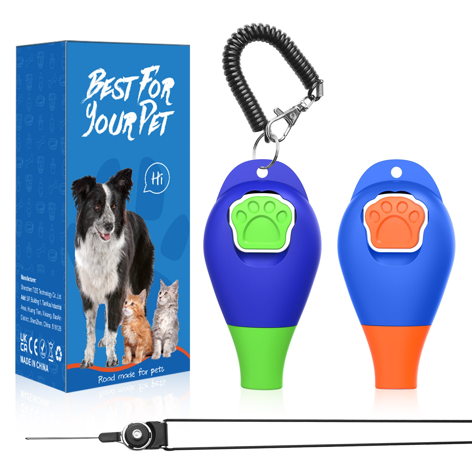 PcEoTllar Dog Training Clicker with Wrist Strap & Halter Rope - Durable Lightweight Easy to Use Perfect for Pet Behavioral Training, 2 Pack, Training Guide Included