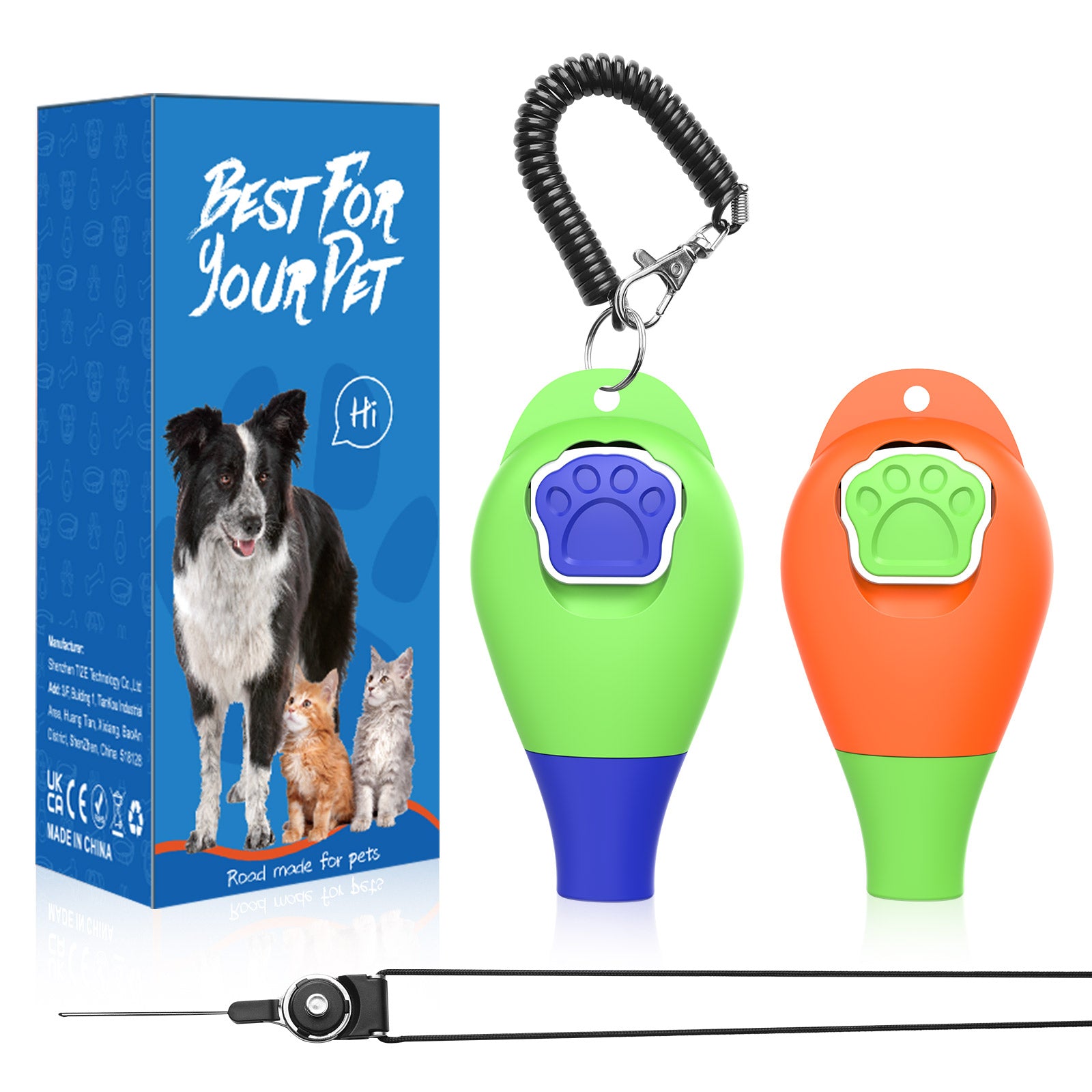 PcEoTllar Dog Training Clicker with Wrist Strap & Halter Rope - Durable Lightweight Easy to Use Perfect for Pet Behavioral Training, 2 Pack, Training Guide Included