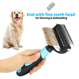 PcEoTllar Dog Grooming Hair Brush, 2 in 1 Pet Undercoat Rake Deshedding Grooming Tool for Dogs & Cats