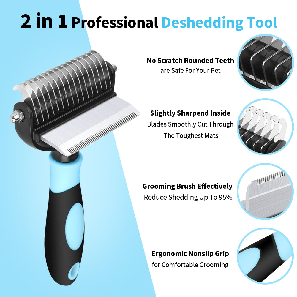 PcEoTllar Dog Grooming Hair Brush, 2 in 1 Pet Undercoat Rake Deshedding Grooming Tool for Dogs & Cats