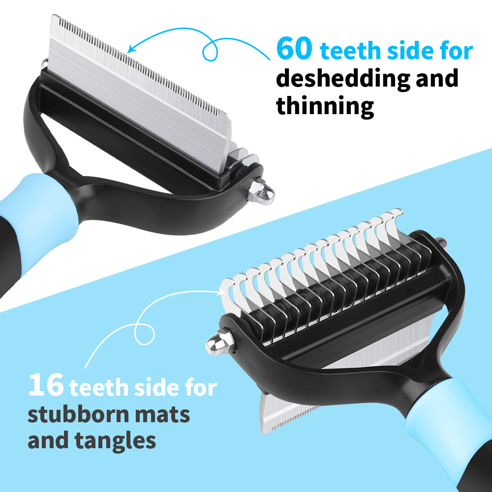 PcEoTllar Dog Grooming Hair Brush, 2 in 1 Pet Undercoat Rake Deshedding Grooming Tool for Dogs & Cats