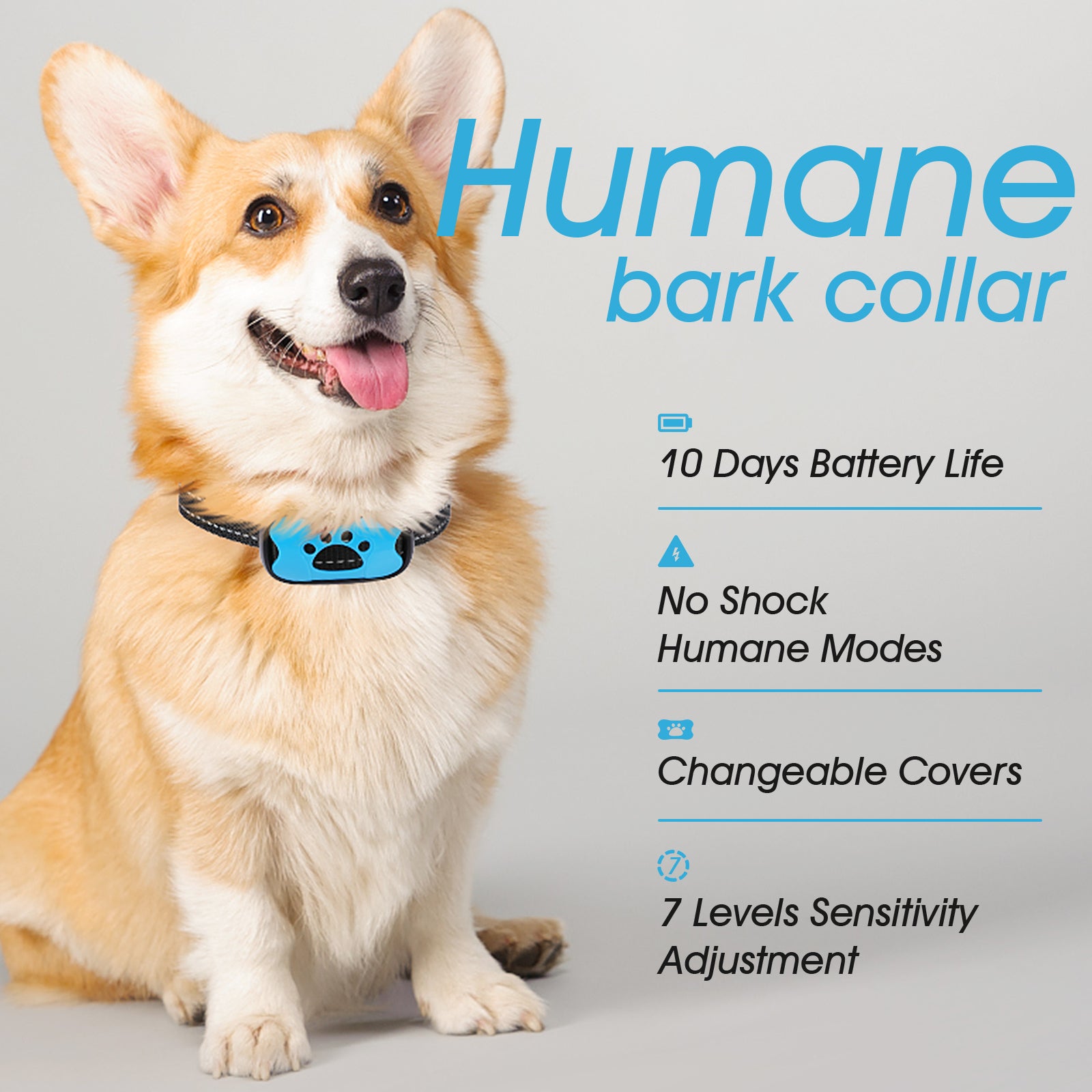 PcEoTllar Dog Bark Collar for Large Medium Dogs, Rechargeable Anti Barking Device Dog Training Collar No Shock Waterproof Pet Bark Control Device