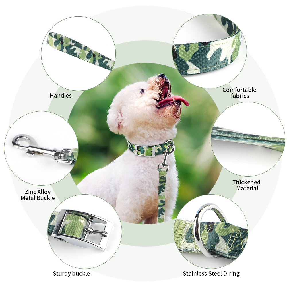 PcEoTllar Dog Collar and Dog Leash Set with Safety Locking Buckle Adjustable Nylon Dog Collars for Small Medium Dogs (Light Green)