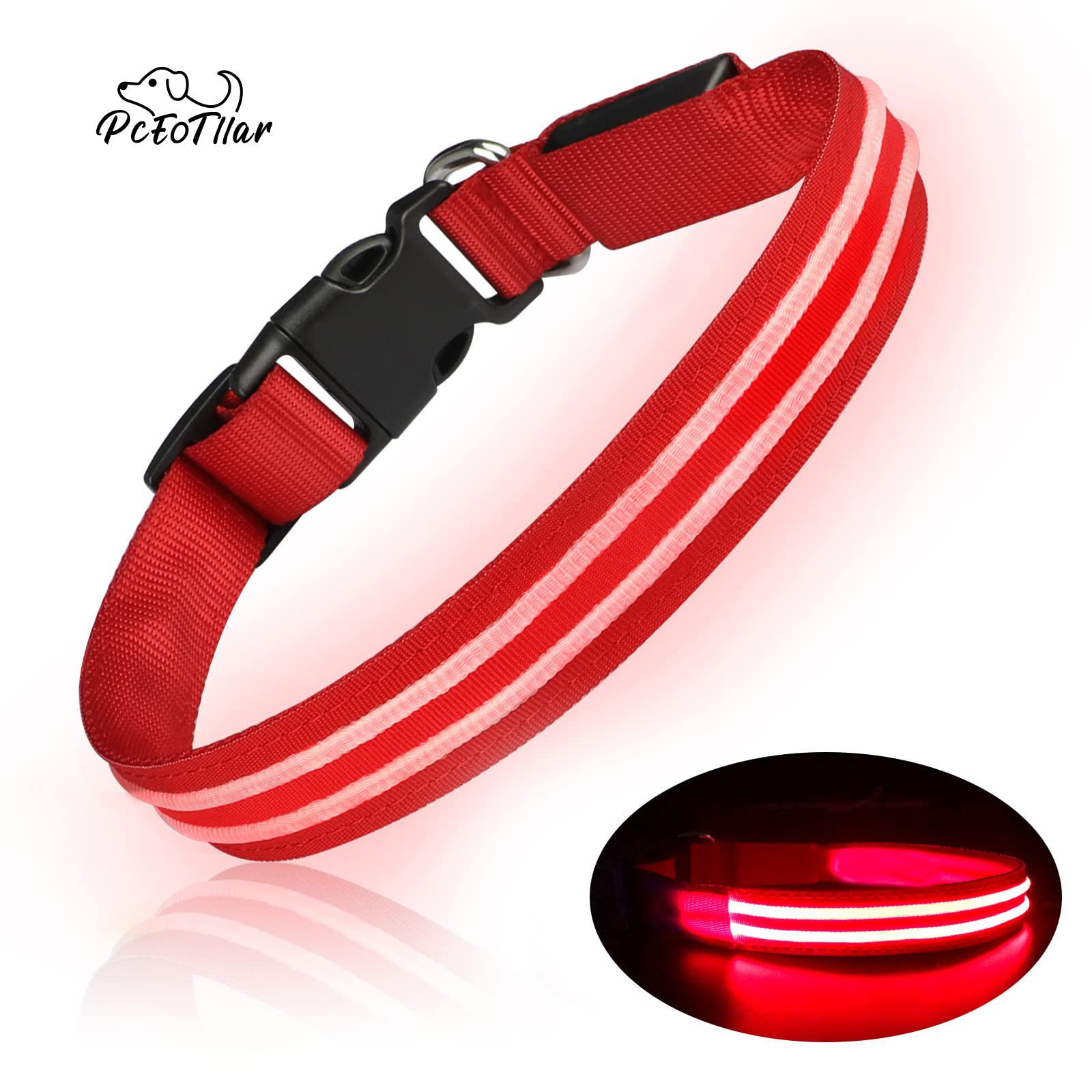 PcEoTllar LED Dog Collar - Waterproof Rechargeable for Night Walking Light up Adjustable Safety Dog Collar for Large Dogs (Green)