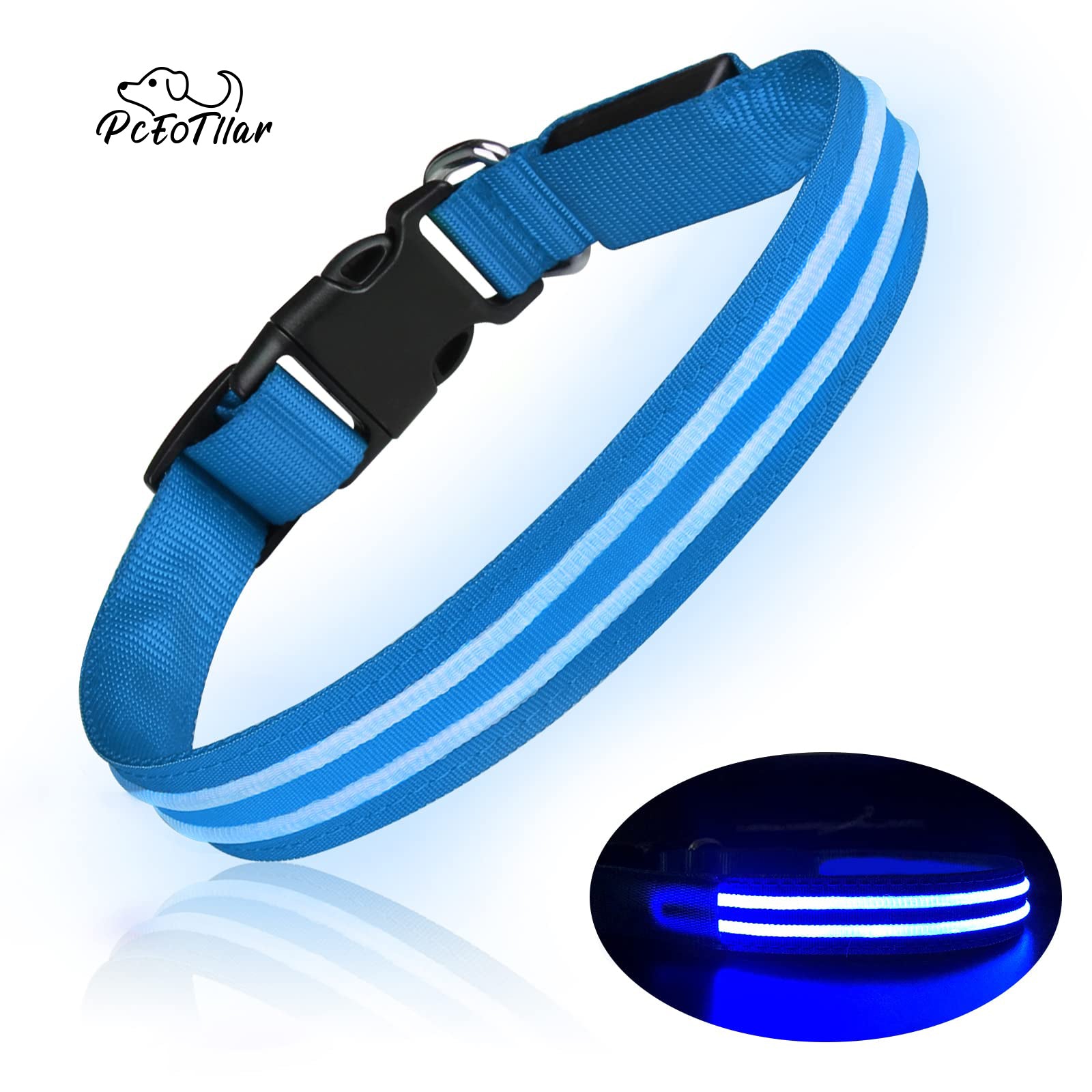 PcEoTllar LED Dog Collar - Waterproof Rechargeable for Night Walking Light up Adjustable Safety Dog Collar for Large Dogs (Green)