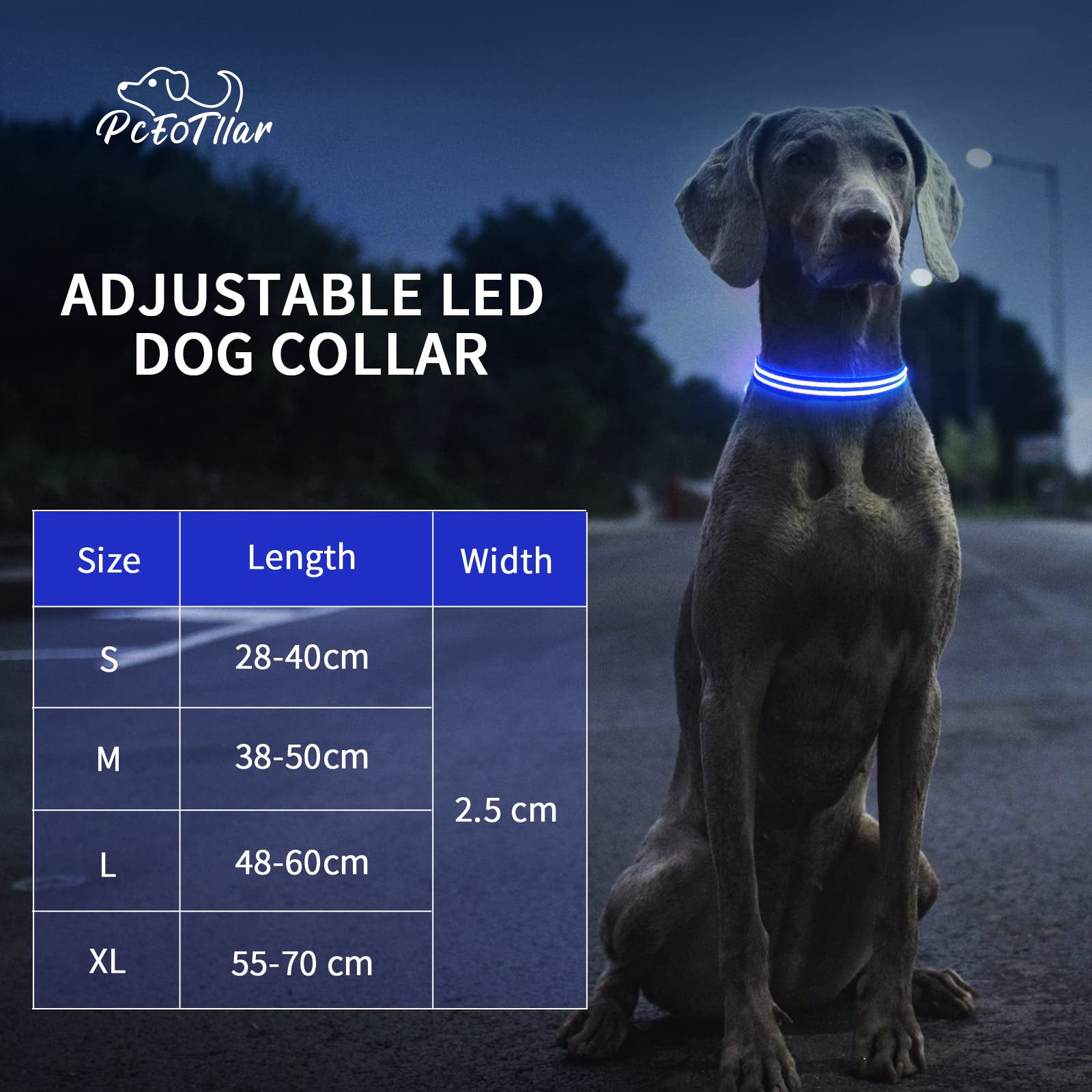 PcEoTllar LED Dog Collar - Waterproof Rechargeable for Night Walking Light up Adjustable Safety Dog Collar for Large Dogs (Green)
