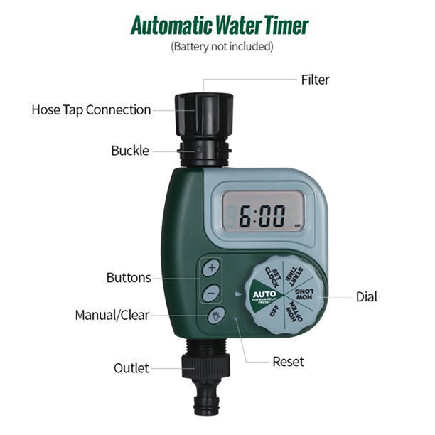 62061z Single Outlet Hose Watering Timer, Outdoor Garden Programmable Watering Timer, Green